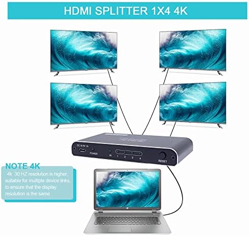 NmePlad HDMI razdjelnik 1 u 4 van, podržava Full HD 3D 4K @ 30Hz 1080p HDCP1.4 za Xbox / PS5 / PS4 / Blu-ray