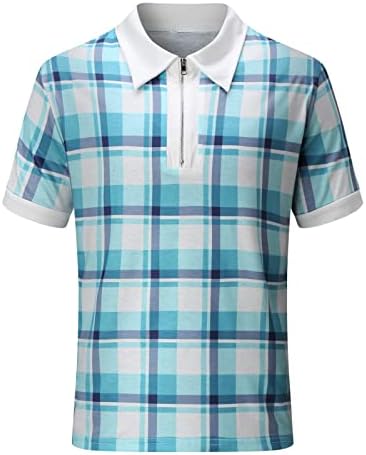 Ljetna odjeća za 2 komada za MENS Classic Plaid Polo majica kratkih rukava Zip Up Majice i