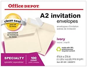 Kancelarijski depo čiste koverte sa pozivnicama, 4 3/8in. x 5 3 / 4in., Slonovača, kutija od 100, OM00698