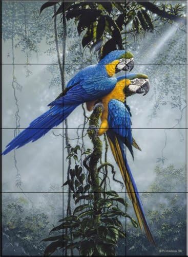 Mural od keramičkih pločica-plave i žute Ara 2-autor Harro Maass