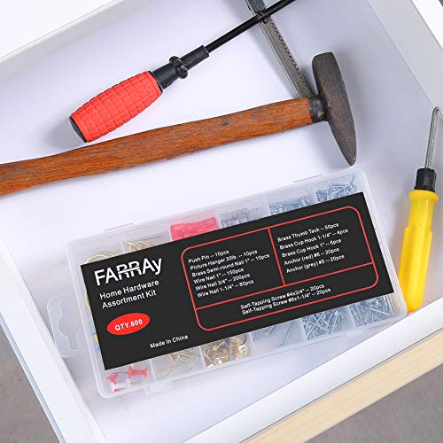 Farray vijci i nokti paket: samostalni vijci Asortiman 224pcs + zidni viseći komplet 600pcs
