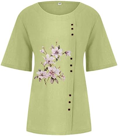 Ženska bluza za bluzu za bluzu od pamučne platnene luke DANdelion Ispiši kratki rukav sa majicama sa vrhovima gumba