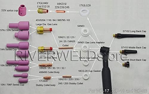 Riverweld WP 17 18 26 TIG zavarivač zavarivanje Torch Wedge Collet Tungsten Apdapter Saver Gas Saver
