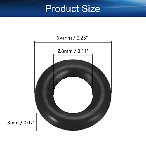 Bettomshin 10pcs nitrilni gumeni O-prstenovi, 6,4 mm od 2,8 mm ID 1,8 mm širina, metrička buna-nitrilna brtvila zaptivanje za brtvu za slavinu za puštanje naftovodnoj tlaku Reljetni ventil hidraulični cjevovod crni