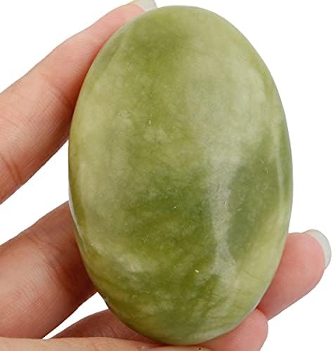 RockCloud ovalni zabrinjavajući kamenje, palminski džepni kamen, liječenje kristala s baršunastom torbom, zelenom
