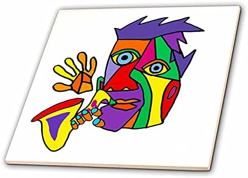 3drose Funny Colorful Man svira saksofon muziku kubizam stil Art-Tiles