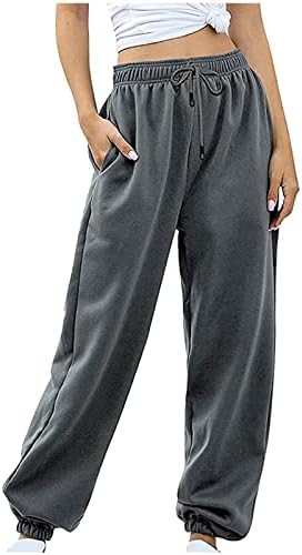 Dukseti za žene s cincom s džepovima sa džepovima udobne široke vučne vune za vuču jogger joga hlače salonske