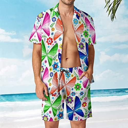 Weedkeycat svijetli leptiri muške odjeće za plažu 2 komada Havajska gumba dolje majica kratkih rukava