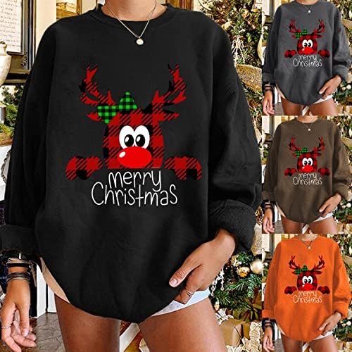 Aihou majice s dugim rukavima za žene, ženske casual božićne slatke ispis džemperi pulover vrhovi labavih kralježnih