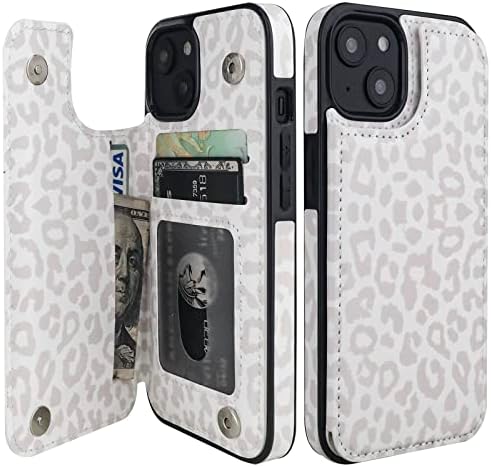 Haopinsh za iPhone 13 Case Novčanik sa držačem kartice, bijeli Leopard geparda uzorak Flip FOLIO