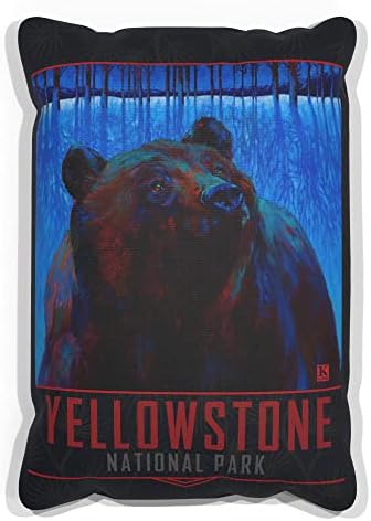 Yellowstone Zimska noć Grizzly Canvas Throw jastuk za kauč ili kauč kod kuće & ured iz ulja slika umjetnika