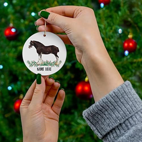 Funny Clydesdale Konj Slatka Personalizirano Ime Pokloni 2023 Božićno Drvo Ukrasi Krug Keramika