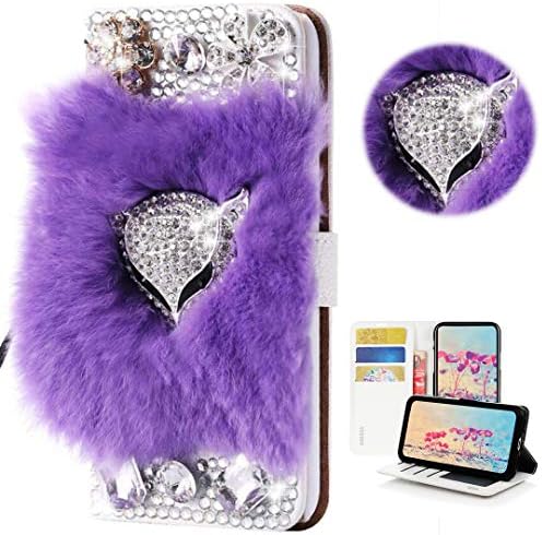 STENES Bling futrola kompatibilna sa iPhoneom 5C-Stylish - 3D ručno rađeni Luksuzni Fox Magnetic novčanik Slotovi za kreditne kartice preklopni stalak kožna navlaka kompatibilna sa iPhoneom 5C-Purple