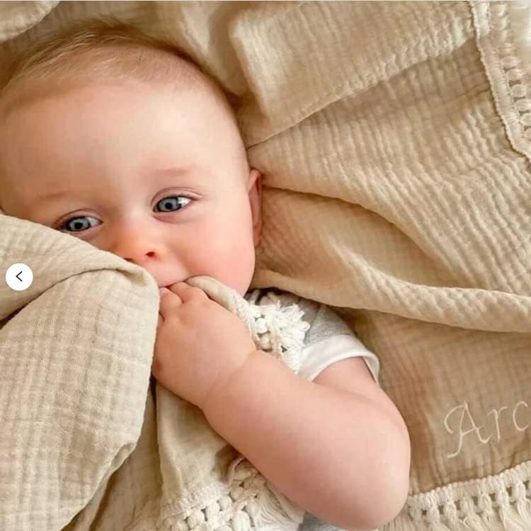 Pamuk muslin bebe pokrivač s reselom, velikih 47 x 47 koji prima pokrivač s obrubom, boho muslin obveza