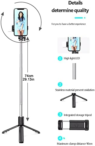 Bežični Bluetooth selfie Stick stativ sa daljinskim upravljačem svjetla za punjenje Smartphone