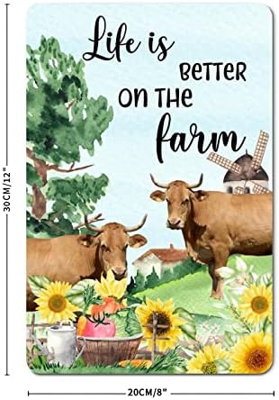 Život je bolji na farmi metalni znakovi krava suncokret seoska kuća Citiraj ulični znak Vintage 8 × 12 inčni