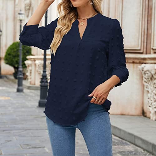 NOKMOPO ženski vrhovi modni jacquar pletenje labave košulje u kombinaciji V-izrez džep dugih rukava
