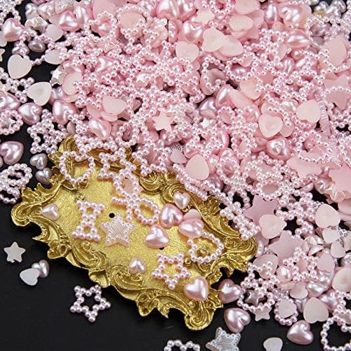 500kom Pink sortirani biseri Privjesci za nokte Multi-Shapes Heart Star Bowknot Pearls perle za nokte čari Pink