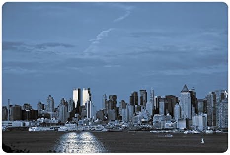 Lunarable Urban pet Mat za hranu i vodu, New York city Skyline Panorama Nighttime riverscape zgrada moderna