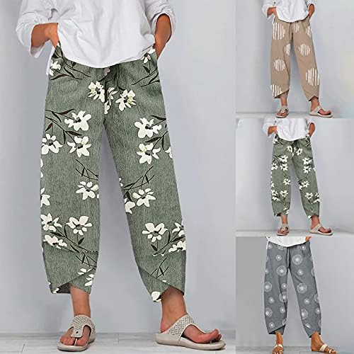 Firero ženske posteljine hlače visoke struk široke noge Capri hlače Ljetne casual labave fit useve hlače