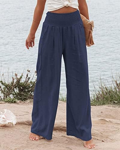 Ženske pamučne posteljine hlače elastična visoka struka Lood Widew Lounge Yoga hlače Tuničke struine pantalone