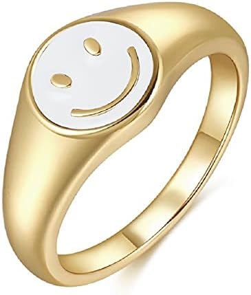 Tanyoyo prsten sa smajlijem sa pečatom Astetski Cool Dainty Statement prstenovi za žene poklon