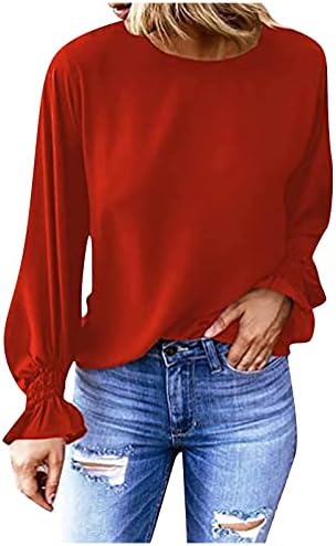 Ženska modna čvrsta boja okrugli vrat labavi bluza s punim bojama