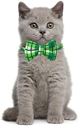 Kragna za mačke Svetog Patrika sa leptir mašnom i zvonom, praznična Irska djetelina odvojiva kopča sigurnosna Kitty Kitten Green Collar Festival dan Clover Print kostim poklon