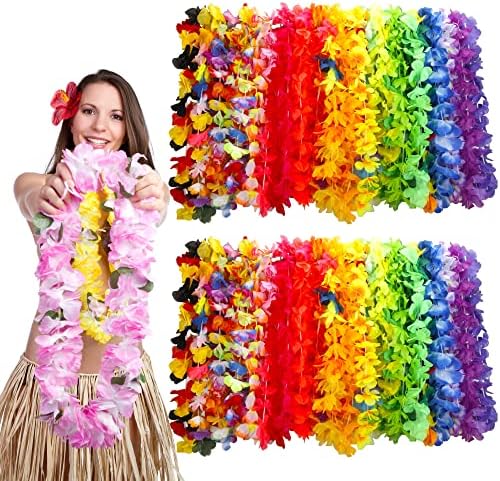 Nevjerovatno vrijeme 100 komada Havajska Luau Leis Bulk,tropska cvjetna ogrlica za dekoracije Havaja, dekori