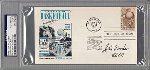 John Wooden Hand potpisao vintage košarka prvog dana Pokrivanje retka PSA ploča - autogramirane košarke na
