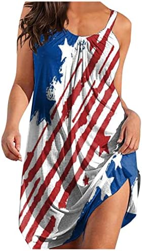 4. jula ljetne Ležerne haljine za žene američka zastava Boho haljina bez rukava Scoop vrat lepršavi