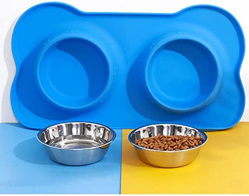 NC posuda za pse od nerđajućeg čelika dvostruka posuda dva u jednom posuda za vodu za piće lavor za pse za mačke anti-roll hranilica za kućne ljubimce plava