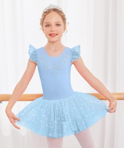 Zaclotre Kid Girls ruffle rukave baletske ledene leotard sjajne plesne haljine