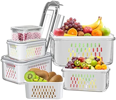 Aagglly proizvodi kontejnere za čuvanje frižidera, 5 pakovanja hermetičkih poklopaca za zaključavanje kante za organizatore,odvodnjavanje bez BPA čuvajte svježu plastičnu kutiju za Veggie voćnu salatu i salatu