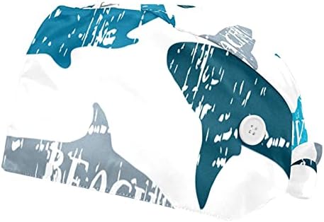 2 pakovanja morski psi topy plavi podesivi radni kapa s duksevima s gumbom za medicinske sestre HONGE Ponytail