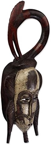Novica dekorativna velika drvena maska, smeđa 'zaštita i blagoslovi'