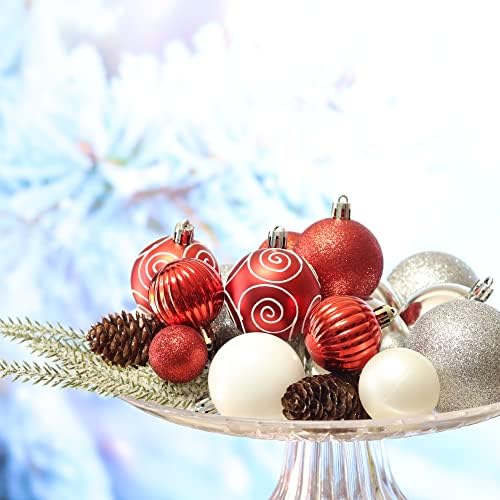 Uchi bijele i crvene Božić ukrasi, 57pcs Shatterproof Božić Balls Set plastike Božić ukrasi Bulk za odmor Party vjenčanje božićno drvo dekoracije