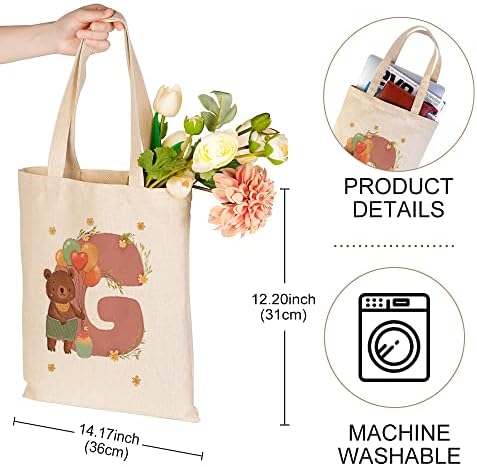 Cvjetni platno tote torba-monogrammed pokloni za žene s početnim imenom, simpatični životinjski dizajn estetske