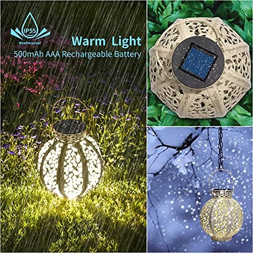 Genderep solarni lampioni, retro metalni solarni svjetla s ručkom, 4 lumenskog vrtnog vrta za