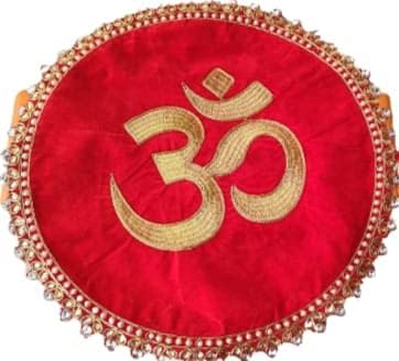 HIRANAAKSHI OM Pooja Aasan oltar hram / Chowki Velvet Clot, Aasan za Puja & Mandir, okrugli oblik