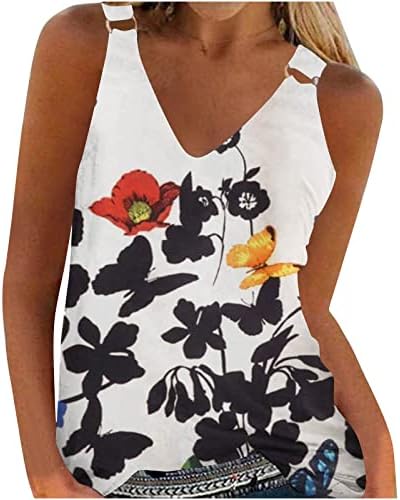 Ženski modni tenkovi V izrez cvjetni print majica bez rukava 2023 ljetni odmor
