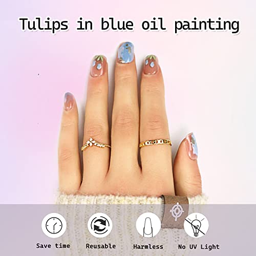 24kom Spring Flower Press na noktima kratki plavi tulipani cvjetni kvadratni ljepilo na noktima