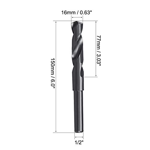 Uxcell 16mm burgija sa reduciranom drškom HSS 6542 crni oksid sa ravnom drškom od 1/2 inča
