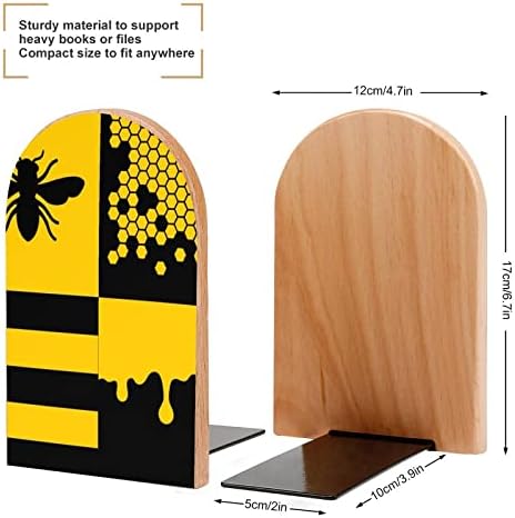 Pčelinje saće i uzorci meda farbanje drveta Bookend dekorativni kraj knjige bez klizanja 1 par 7x5 inča