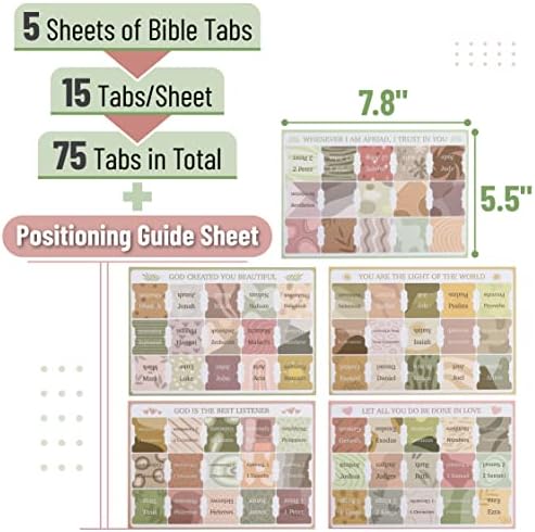 Pen-Biblija Tabs, 75 Tabs, Boho tema, laminirana Biblija Tabs za žene i muškarce, Biblija Tabs za proučavanje