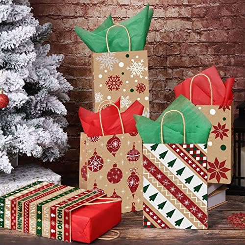 Cooraby 24 komada Božić Kraft poklon kese 6.3 x 3.1 x 8.7 inča Xmax razne papirne kese sa maramice i oznake