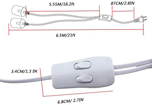 Rextin 2 pakovanja dvostruka E26 / E27 LED utičnica 13ft produžni kabl sa prekidačem za Uključivanje / Isključivanje i Us AC utičnica za sijalicu za viseću lampu u kuhinjskom restoranu