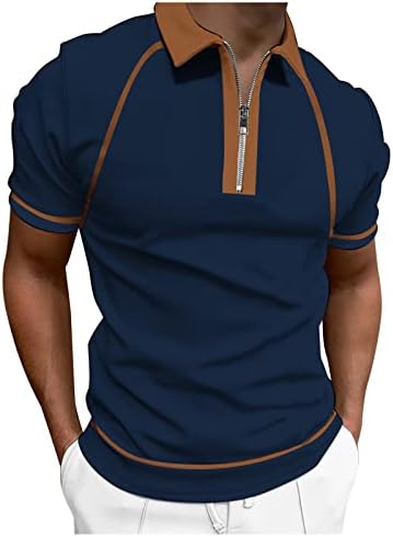 XXBR muške patentne patentne polovice Ljeto kratki rukav Boja blok trake za patchwork Golf majica