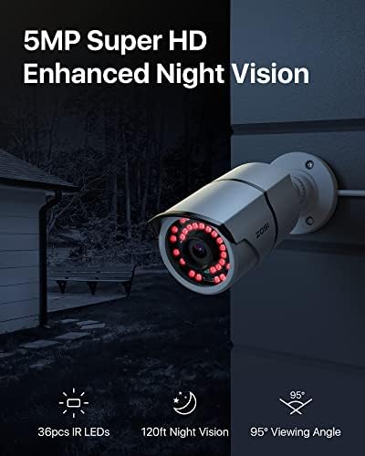 Zosi 2PCS 5MP Slep kamera sa noćnim vidom sa noćnim vidom, otkrivanje ljudskih vozila, dvosmjerni audio, zvučni
