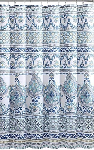 VCNY Početna Boemska plava siva tkanina zavoja za tuširanje: Šareni cvjetni paisley print s granicom